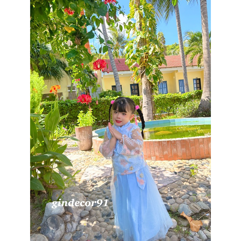 Hanfu cổ trang siêu xinh tặng kèm kẹp tóc cho bé gái