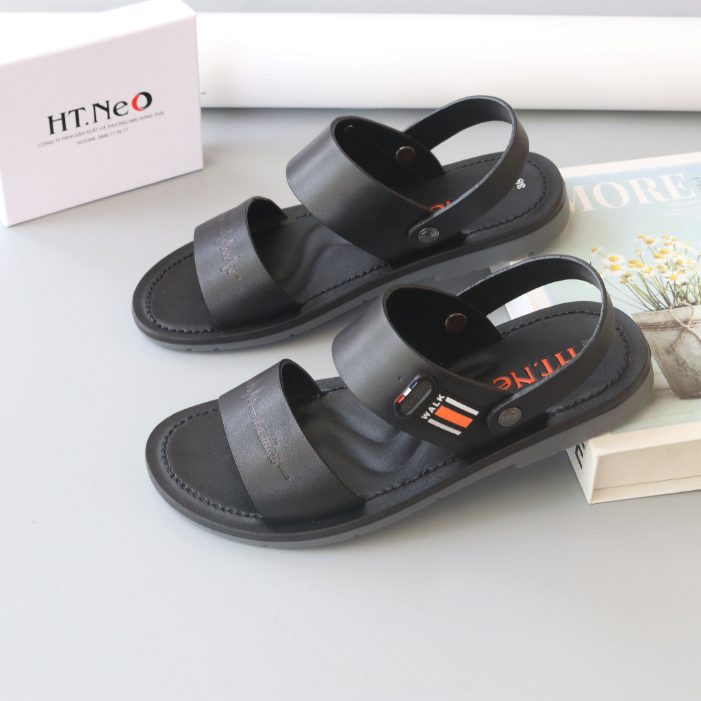 Sandal Nam Quai Hâu HT.NEO Da Bò Thật ,Thiết Kế Quai Ngang Được Khâu May Chắc Chắn ,Kiểu Dáng Sang Trong , Tiện Dụng