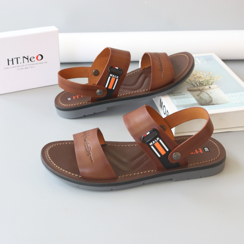 Sandal Nam Quai Hâu HT.NEO Da Bò Thật ,Thiết Kế Quai Ngang Được Khâu May Chắc Chắn ,Kiểu Dáng Sang Trong , Tiện Dụng