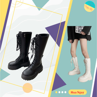 Giày bốt cao cổ ulzzangmũi tròn đế cao 5p cá tính, Bốt Martin phong cách Anh Quốc đơn giản đế bằng đẹp mới xinh thời tra