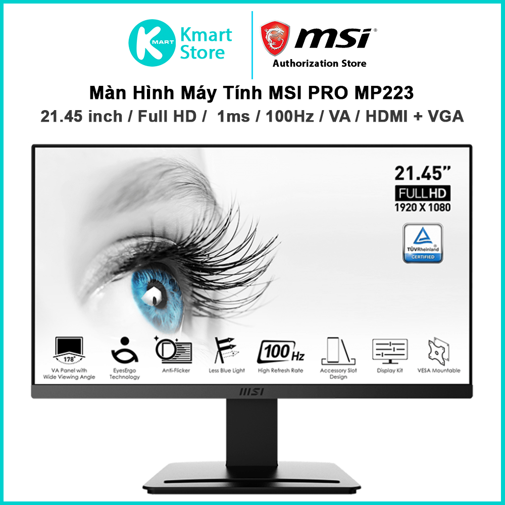 Màn hình máy tính MSI Pro MP223 | 21.45″ / VA / FullHD / 100Hz / 1ms / 99% sRGB  / HDMI / VGA | Bảo hành 2 năm | BigBuy360 - bigbuy360.vn