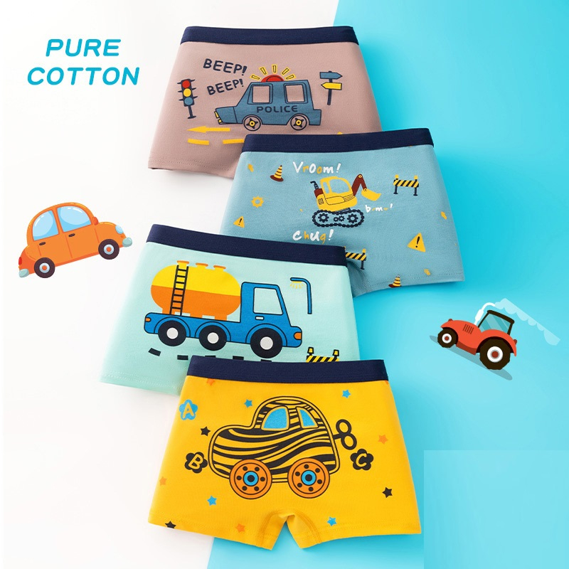 SET 4 Quần sịp bé trai boxer vải cotton và thun co dãn mềm mát hoạ tiết hoạt hình ngộ nghĩng  (Sip 1018 )