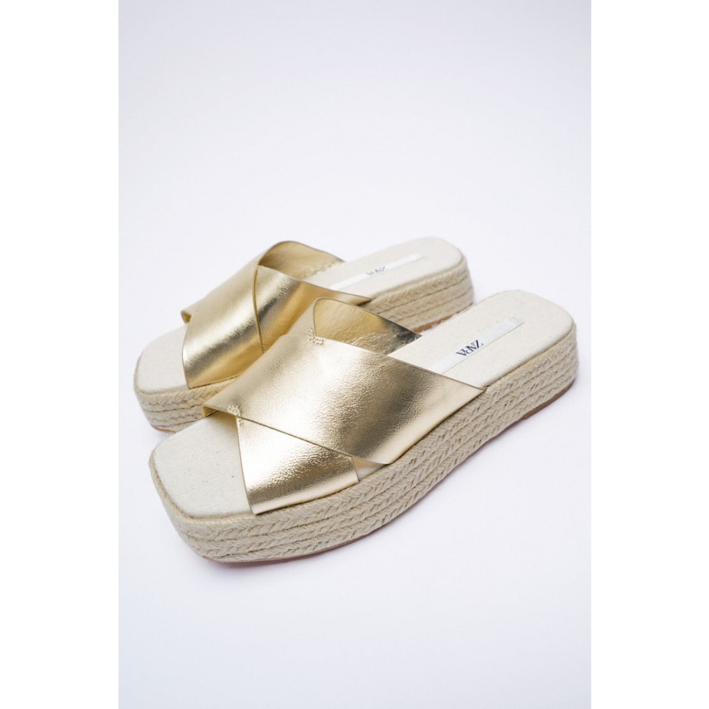 Dép quai ngang chéo ánh kim đế cói cao 5 phân