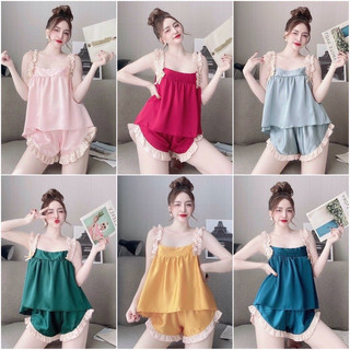 Bộ satin 2 dây phối nhún phom dưới 60kg