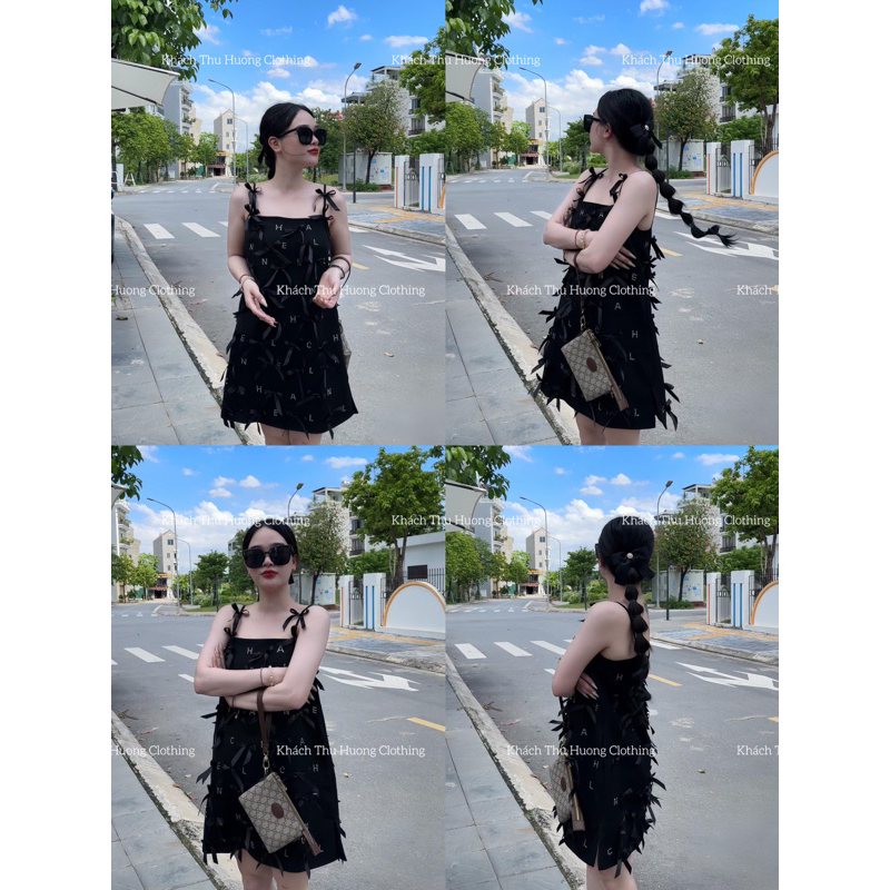 Váy hai dây dáng xuông phối nơ đính đá sang chảnh đi chơi đi cưới