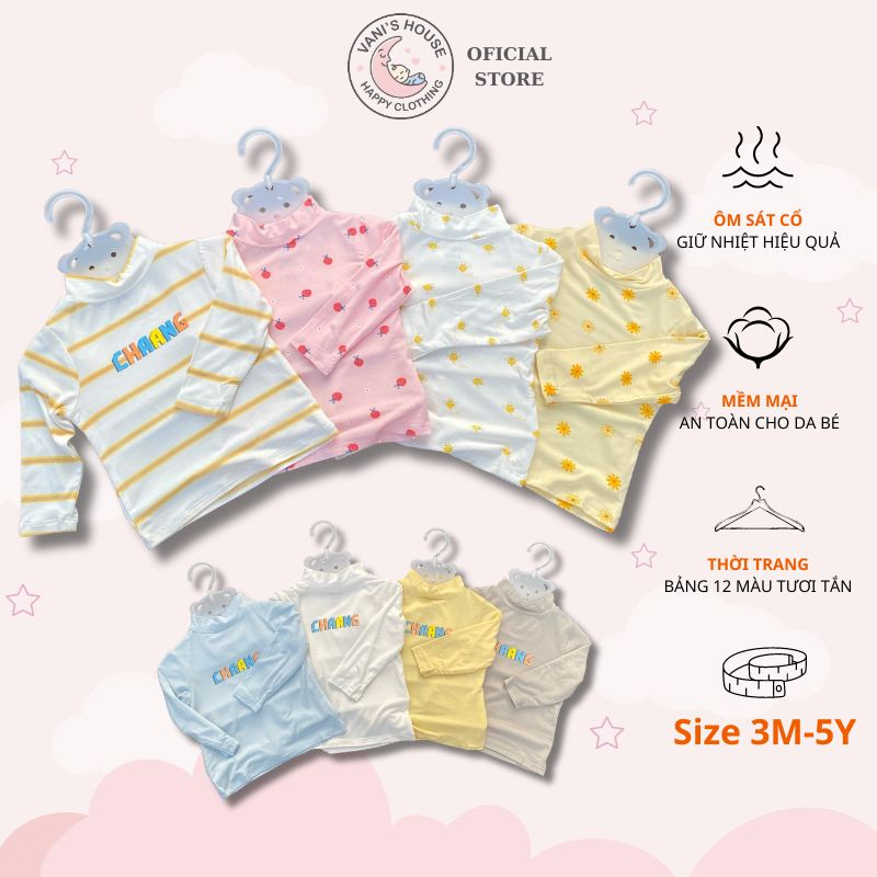 Áo giữ nhiệt cao cổ 3cm cho bé trai bé gái dài tay thu đông Chaang