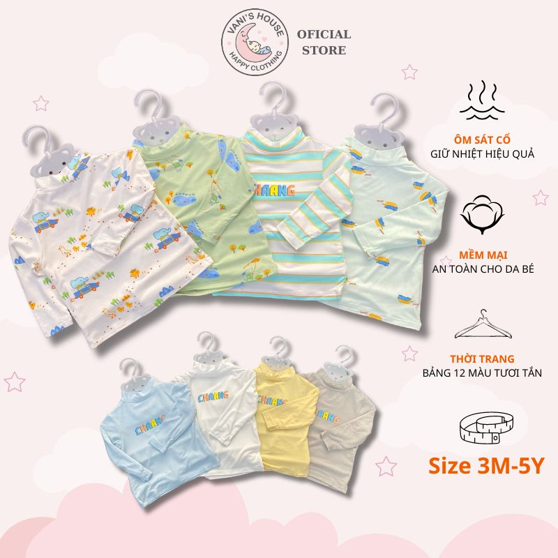 Áo giữ nhiệt cổ cao 3cm cho bé trai bé gái thu đông dài tay Chaang