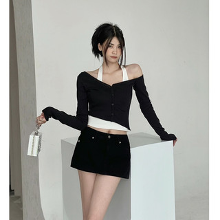 [ HÌNH THẬT ] Áo thun trễ vai tay dài vạt xéo