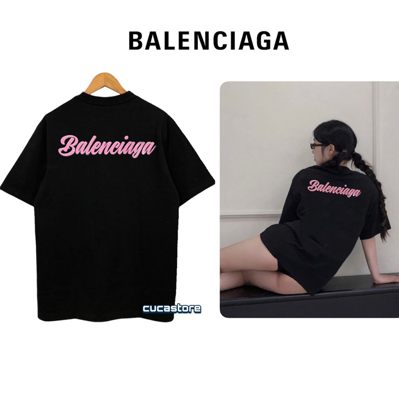 Áo thun BALENCIAGA logo hồng cute, áo phông cao cấp cặp đôi