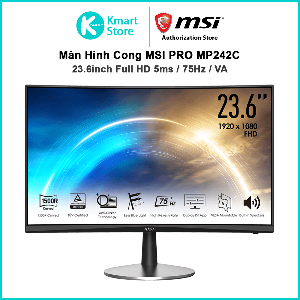 Màn Hình Máy Tính Cong MSI Pro MP242C ( 23.6 Inch / Ful HD / 5ms / 75Hz / VA / HDM + VGA / Loa ) - Hàng Chính Hãng