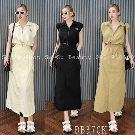 Set đầm váy nữ áo tay cánh dơi dây kéo phối chân váy suông dài năng động, trẻ trung dành cho các nàng đi chơi siêu xinh.