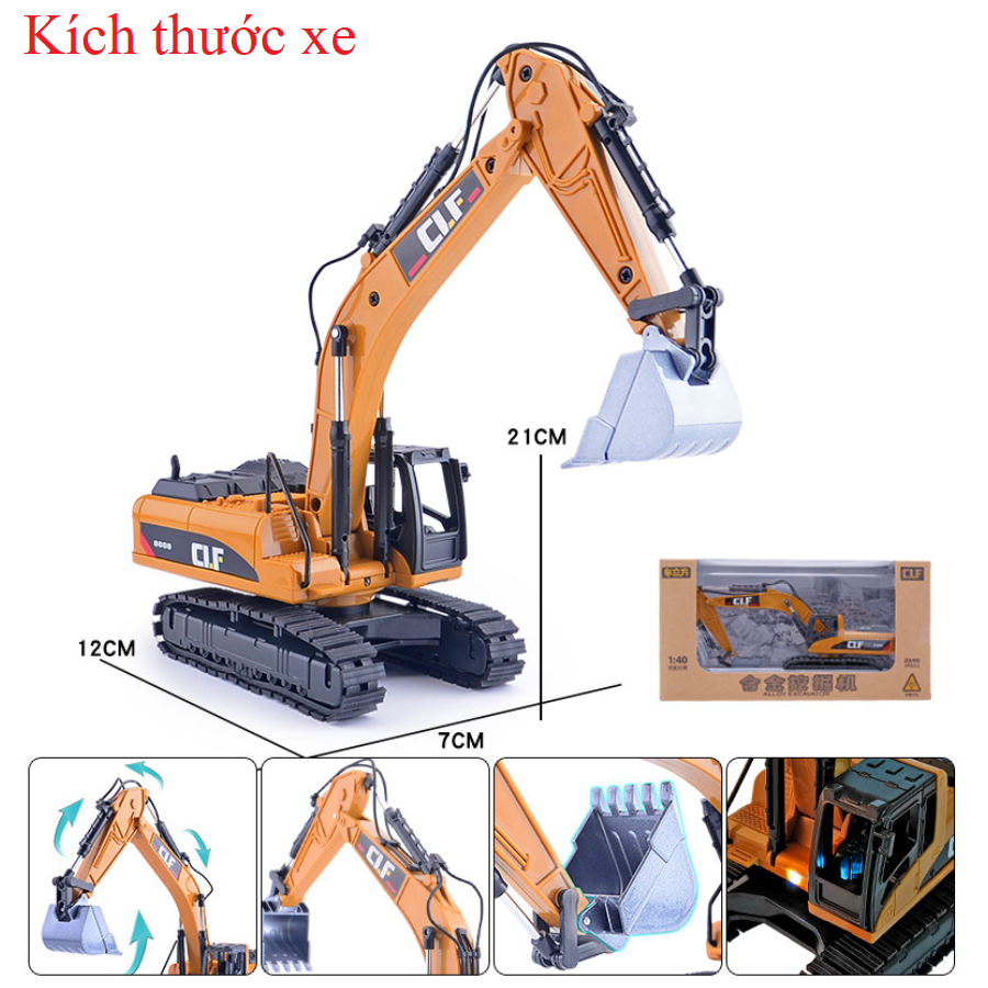 Mô hình xe cẩu xúc đồ chơi trẻ em tỉ lệ 1:50 bằng hợp kim và nhựa