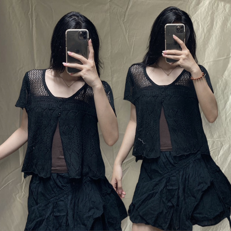 Áo lưới crochet len móc si Hàn, Nhật