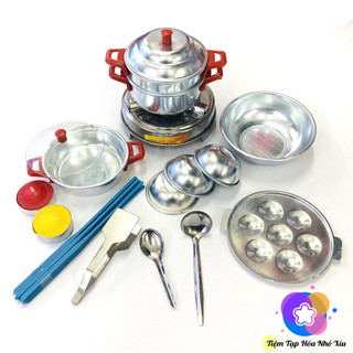 Bộ đồ chơi nấu ăn bằng nhôm nấu ăn thật cho bé đồ chơi cho bé gái làm bếp mini nhiều dụng cụ