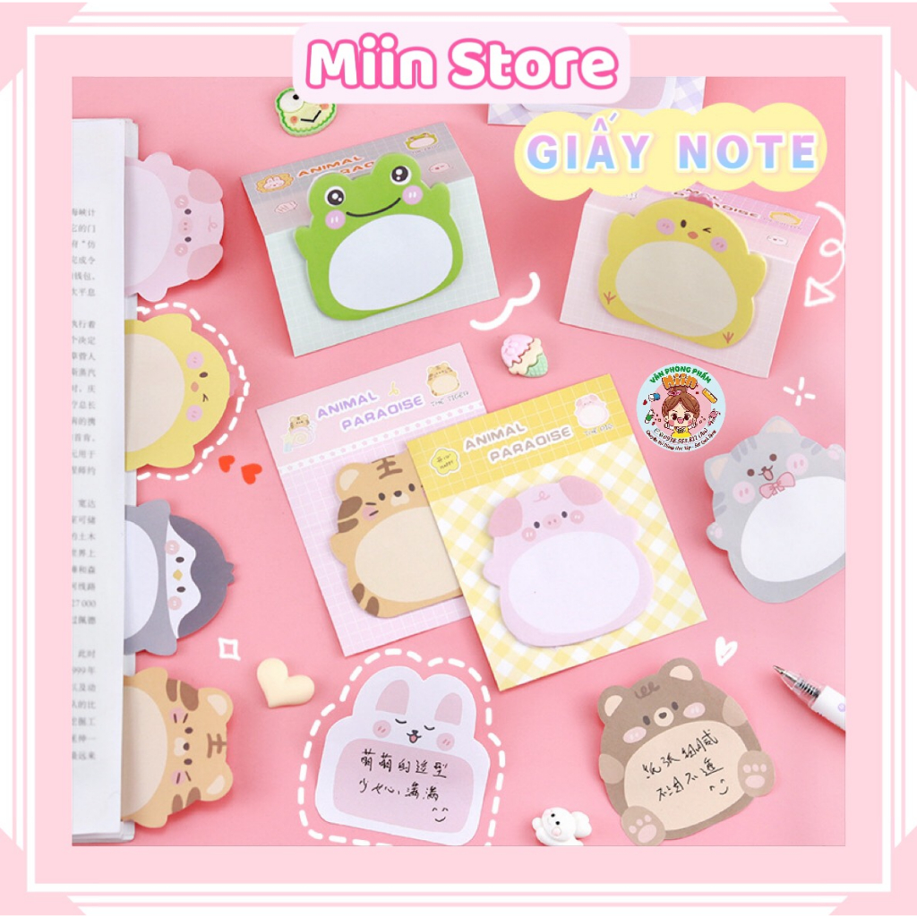 Set 20 Tờ Giấy Note, Giấy Ghi Chú Đánh Dấu Trang Nhiều Hình Con Vật Cute Dễ Thương Khác Nhau Có Sẵn Keo Dán