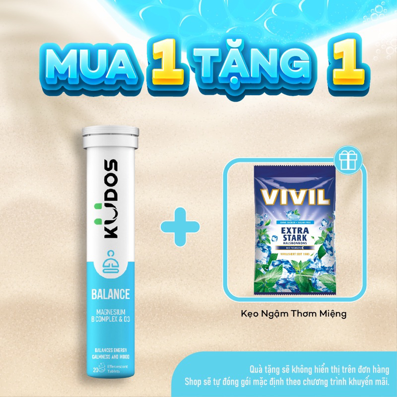 Viên sủi Magie + Vitamin nhóm B KUDOS BALANCE hỗ trợ giảm stress, ngủ ngon, tinh thần thoải mái (20 viên/ tuýp).