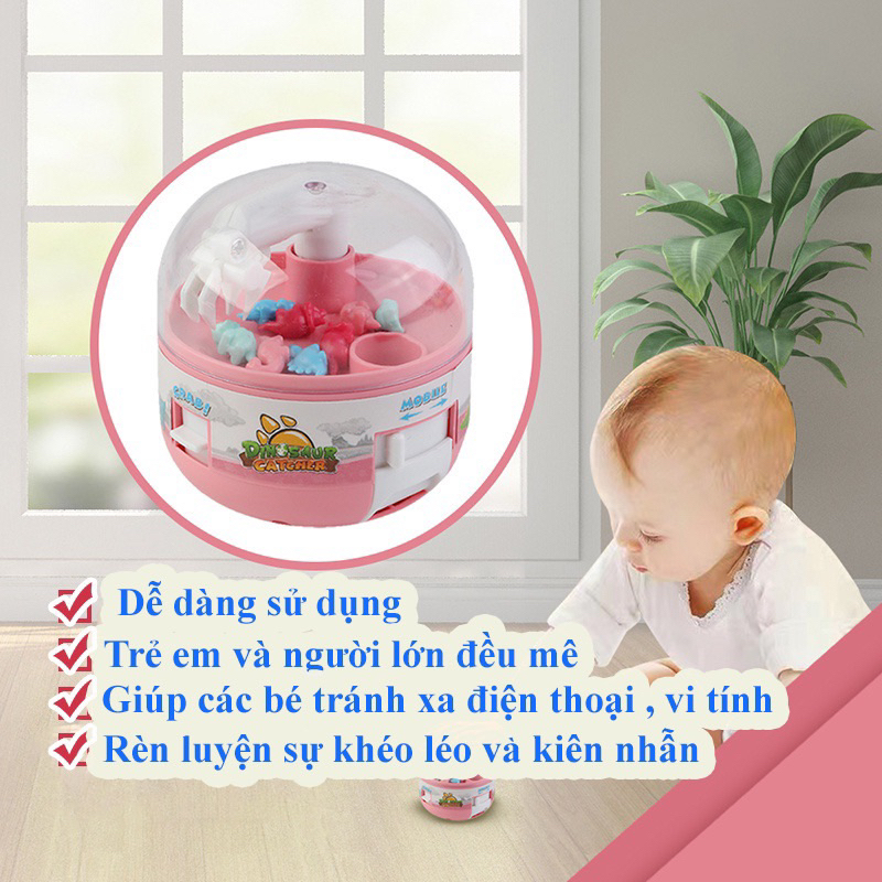 Máy gắp thú mini giá rẻ, Đồ chơi máy gắp Khủng long Mini tặng 8 khủng long cho bé