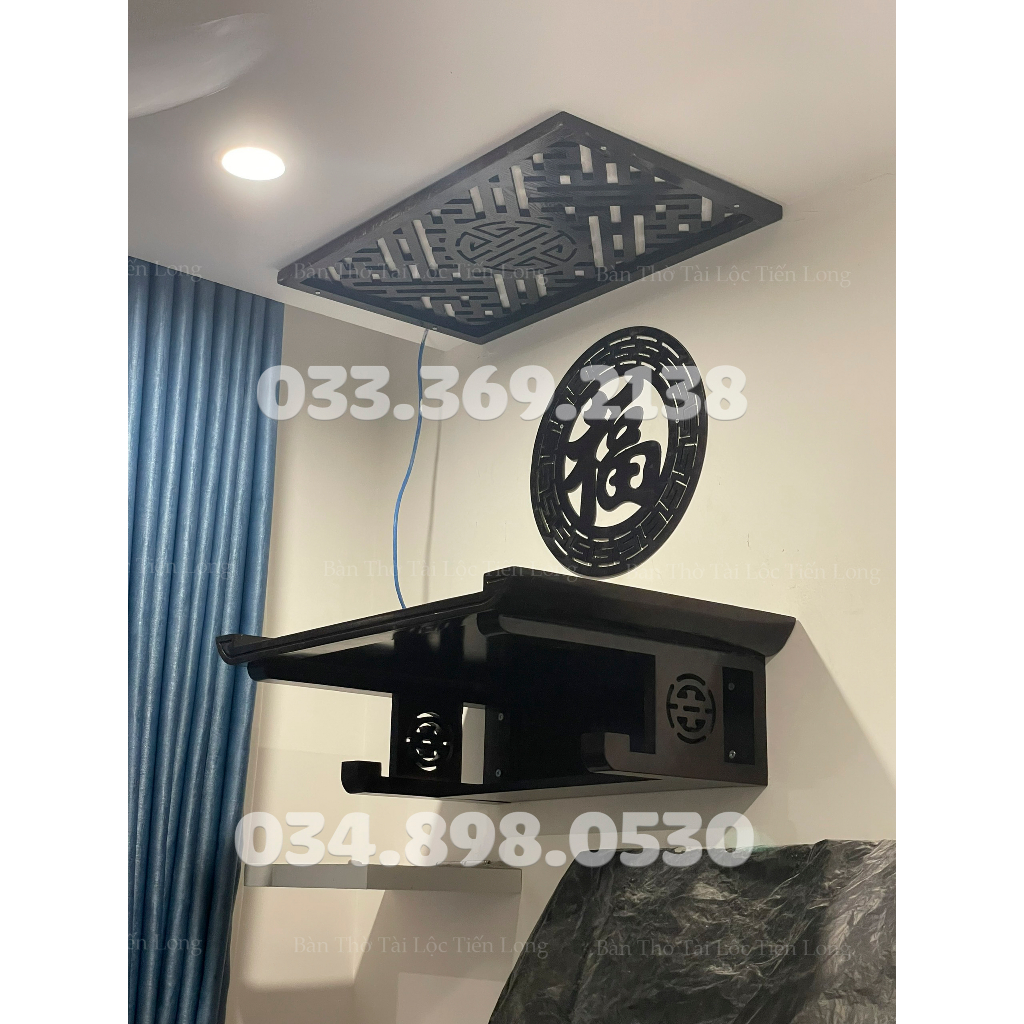 Bàn Thờ Treo Tường Gỗ Sồi Đa Kích Thước Chân Thọ Cao Cấp Tặng Kèm Chữ Phúc, Hoa Sen Hoặc Chữ Thọ