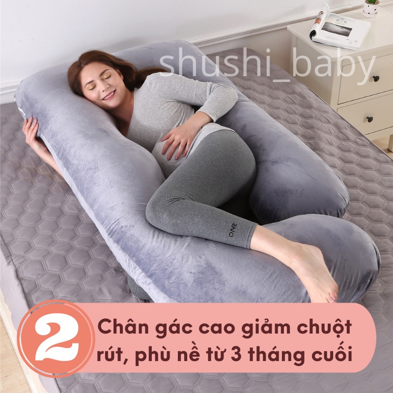 Gối Bầu Chữ U Vải Nhung Mềm Mịn Hàng Cao Cấp