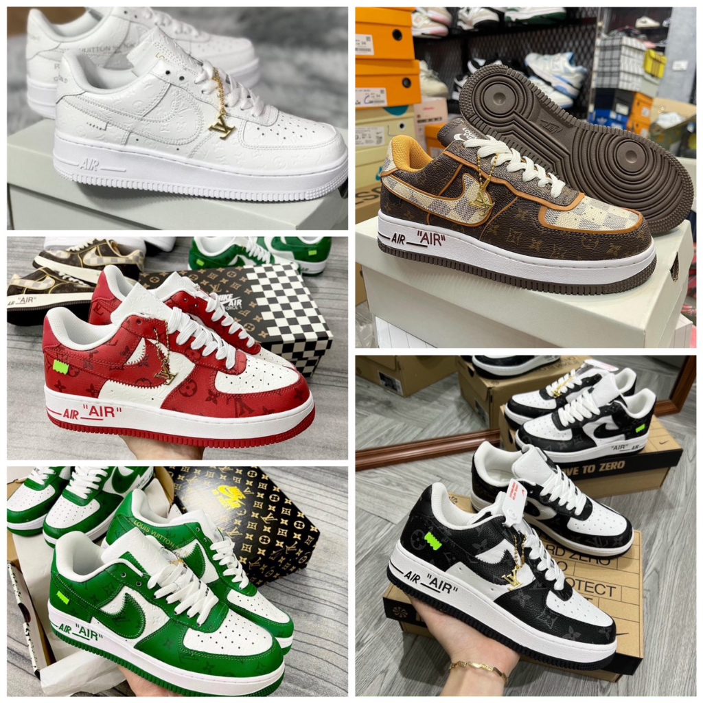 Giày af1  lv các màu trắng nâu xanh đen trắng đỏ xanh lá  nam nữ full box bill