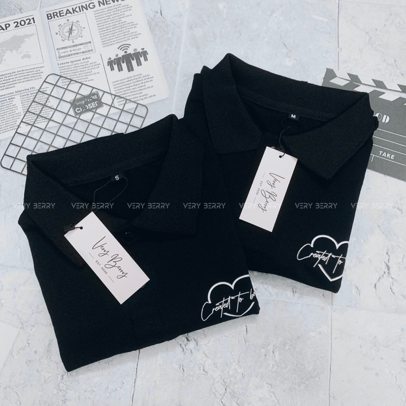 Set đôi cổ đức áo váy chữ Created to be love, chất thun lacoste thoáng mát