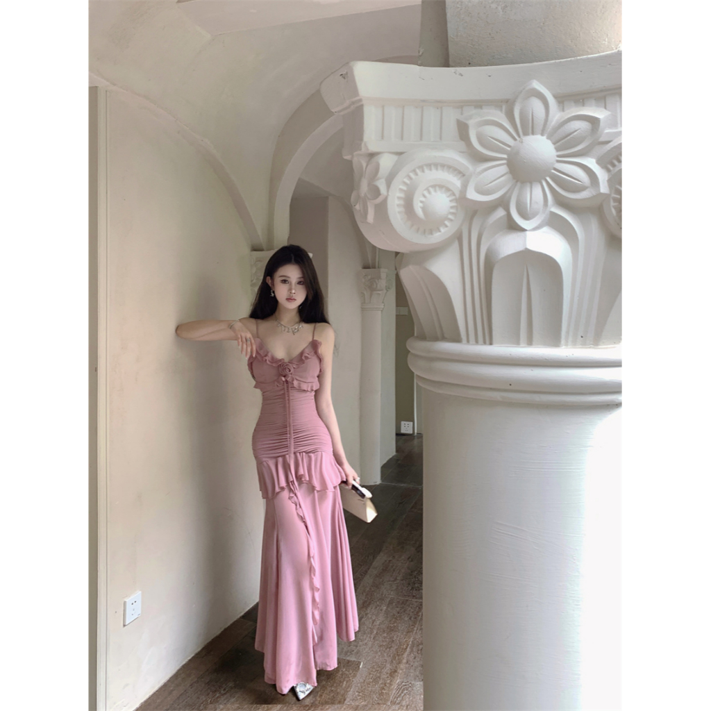 ĐẦM HAI DÂY BÈO HOA NGỰC DÚM THÂN DÁNG DÀI HOT TREND thoitrangkhanhthy