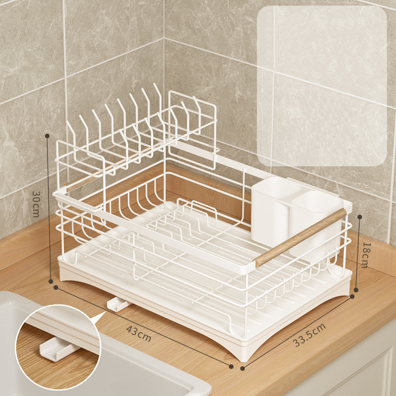 Giá Để Bát Đĩa Khung Sắt Đa Năng MOMOHOUSE Có Ống Đựng Đũa Thìa Và Khay Hứng Nước Tiện Lợi