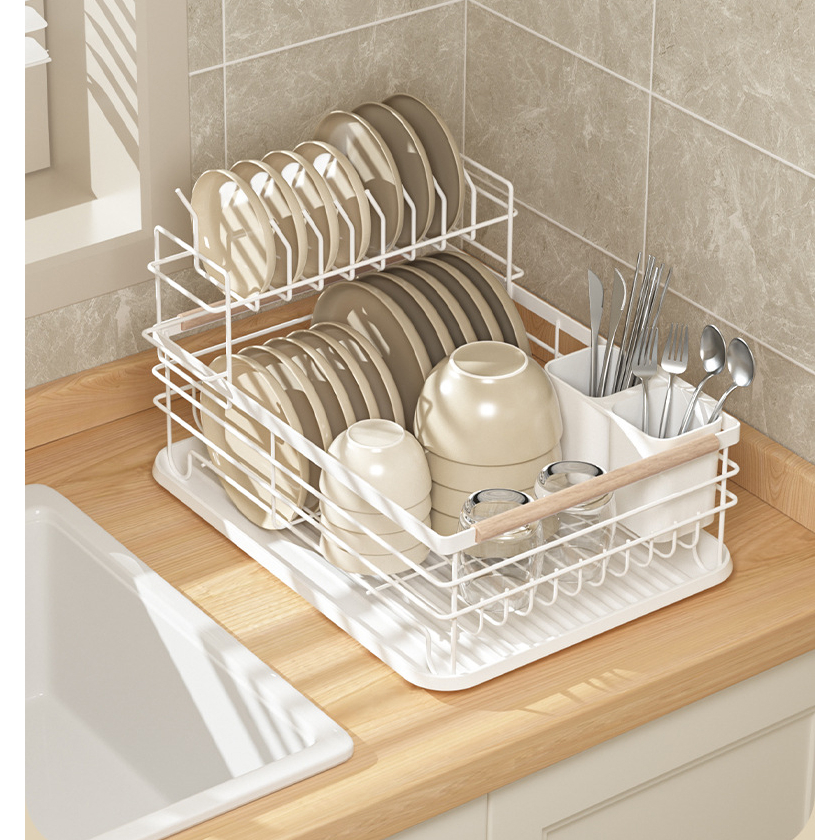 Giá Để Bát Đĩa Khung Sắt Đa Năng MOMOHOUSE Có Ống Đựng Đũa Thìa Và Khay Hứng Nước Tiện Lợi