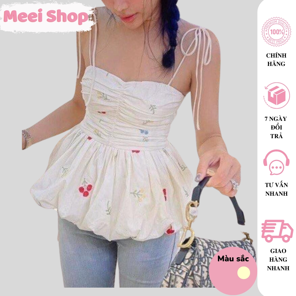 Áo 2 dây nữ Meei shop dáng xòe hoa nhí dễ thương, Áo kiểu nữ thời trang phong cách mùa hè -A45-