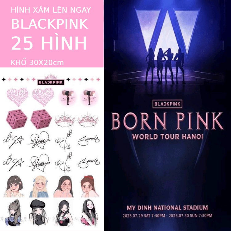 Hình xăm Blackpink, Lisa, Jennie, Rose, Jisoo, hình xăm khổ to lên màu ngay, đi concert BLACK PINK