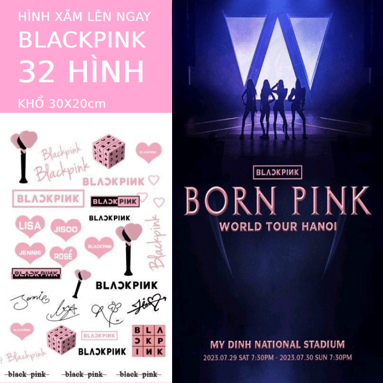 Hình xăm Blackpink, Lisa, Jennie, Rose, Jisoo, hình xăm khổ to lên màu ngay, đi concert BLACK PINK
