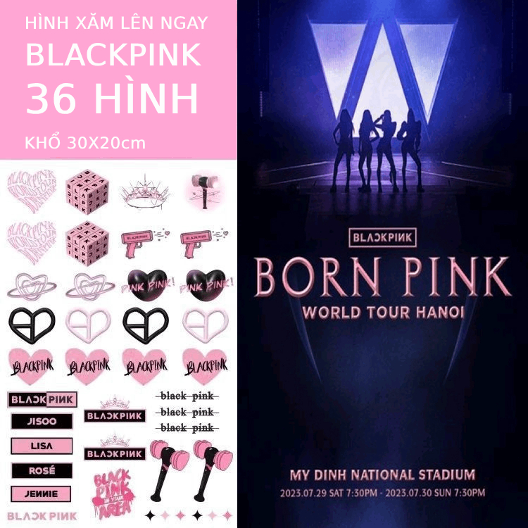 Hình xăm Blackpink, Lisa, Jennie, Rose, Jisoo, hình xăm khổ to lên màu ngay, đi concert BLACK PINK