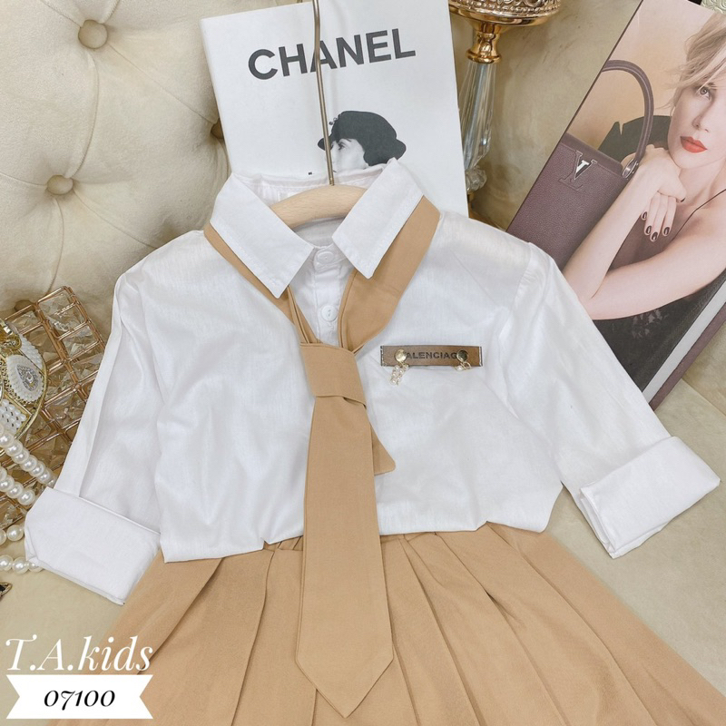 Set Váy học sinh sơ mi 3 chi tiết hàng cao cấp cho bé gái