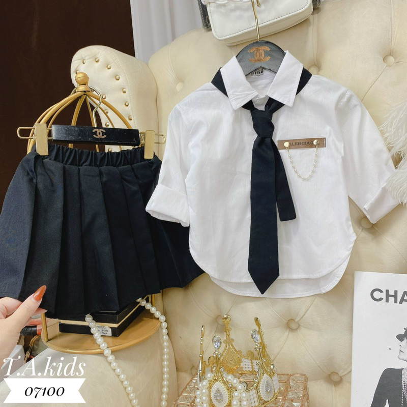 Set Váy học sinh sơ mi 3 chi tiết hàng cao cấp cho bé gái