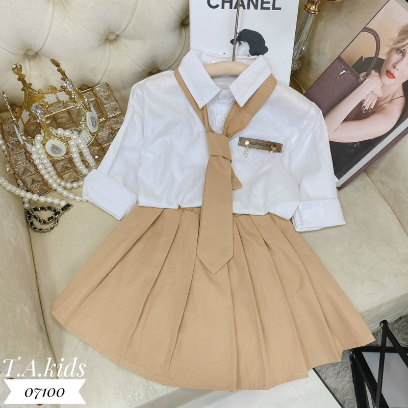 Set Váy học sinh sơ mi 3 chi tiết hàng cao cấp cho bé gái
