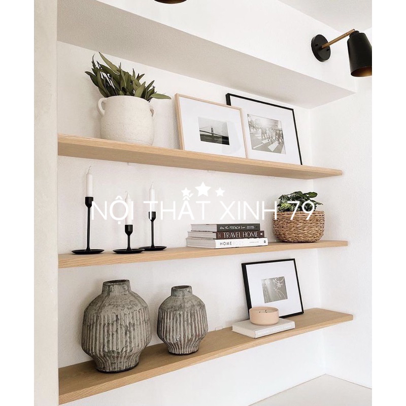 Kệ gỗ treo tường dấu vít,Kệ trang trí decor nhà phố kích thước 60x15cm