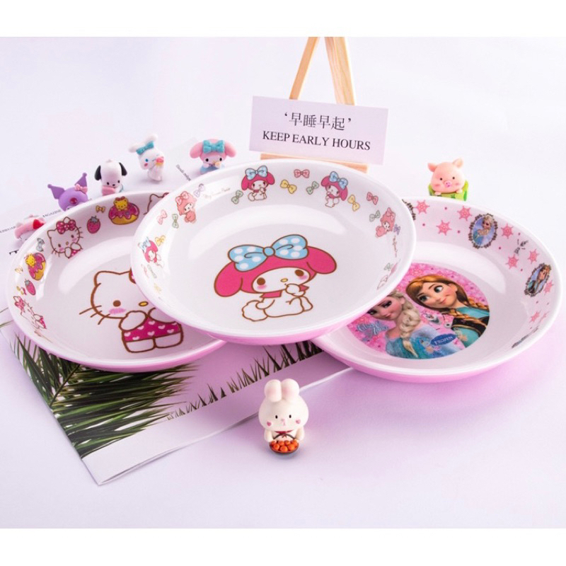 Dĩa nhựa melamine tròn Hello Kitty - Doremon Doraemon - Elsa - Melody - Nhện