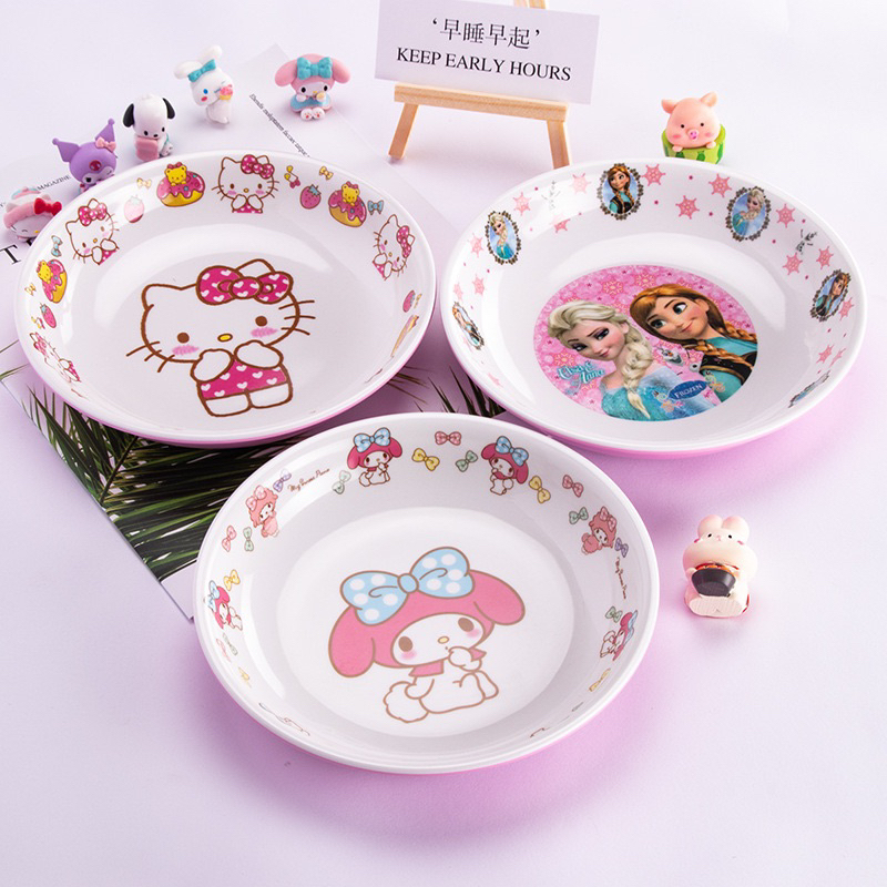 Dĩa nhựa melamine tròn Hello Kitty - Doremon Doraemon - Elsa - Melody - Nhện