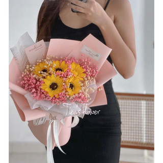 Bó hoa sáp hướng dương mix baby khô nhập khẩu