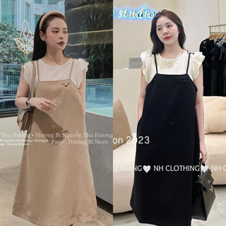 Váy xuông tay đũi dáng yếm liền tiểu thư