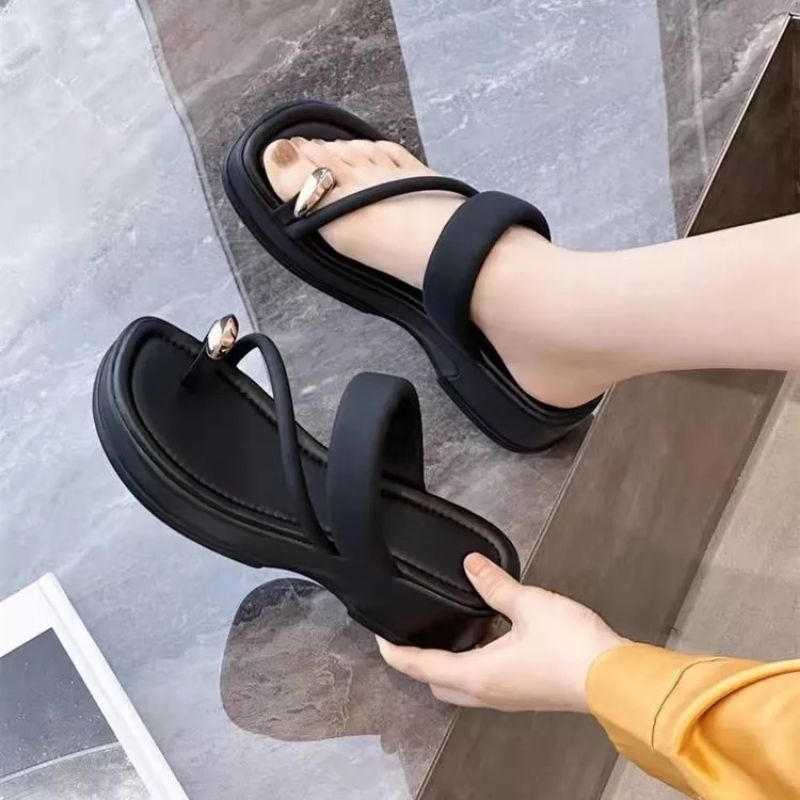 Dép nữ đế cao 3cm quai xỏ ngón mút phồng êm chân_thời trang cao cấp 2023