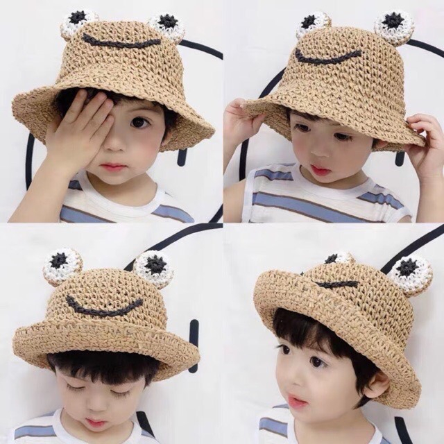 Mũ cói chống nắng hình chú ếch đáng yêu cho bé