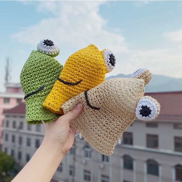 Mũ cói chống nắng hình chú ếch đáng yêu cho bé