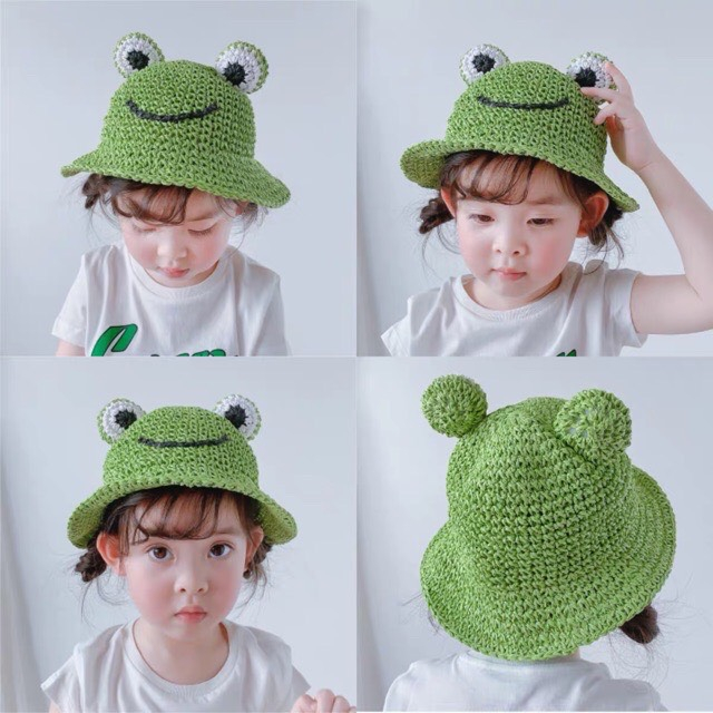 Mũ cói chống nắng hình chú ếch đáng yêu cho bé