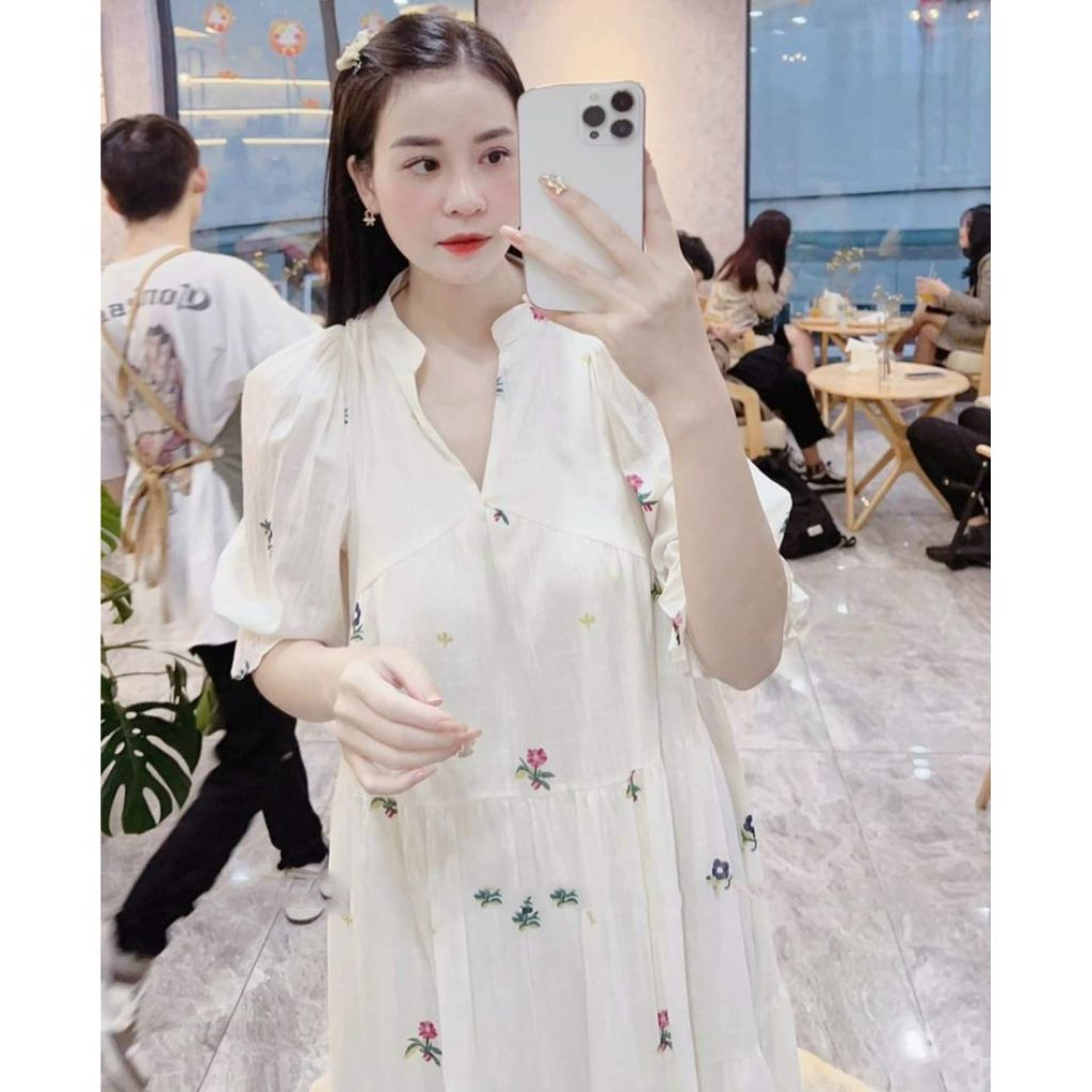 Đầm bầu thời trang công sở MB83 chất Hoa Lụa freesize từ 45 đến 70kg