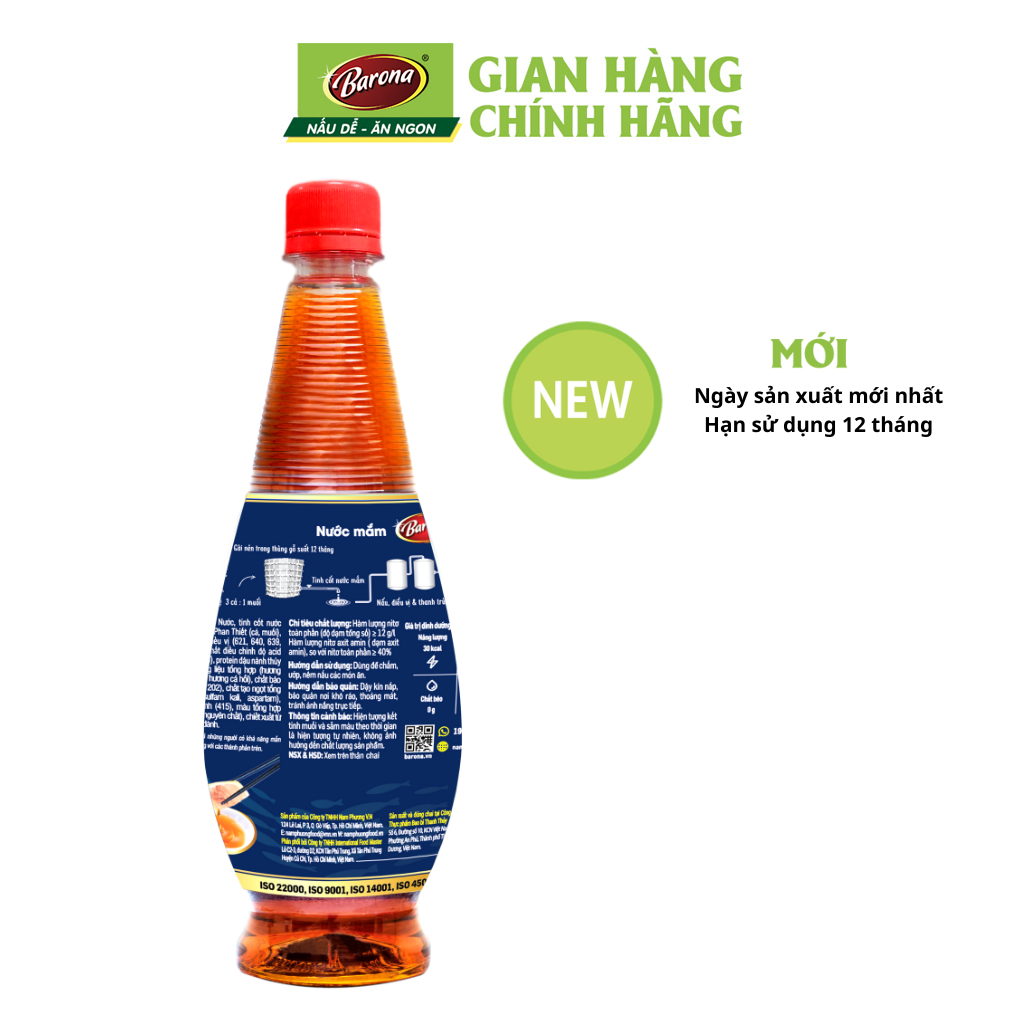 Nước Mắm Barona 12 Độ Đạm - 750ml, Combo 5 chai