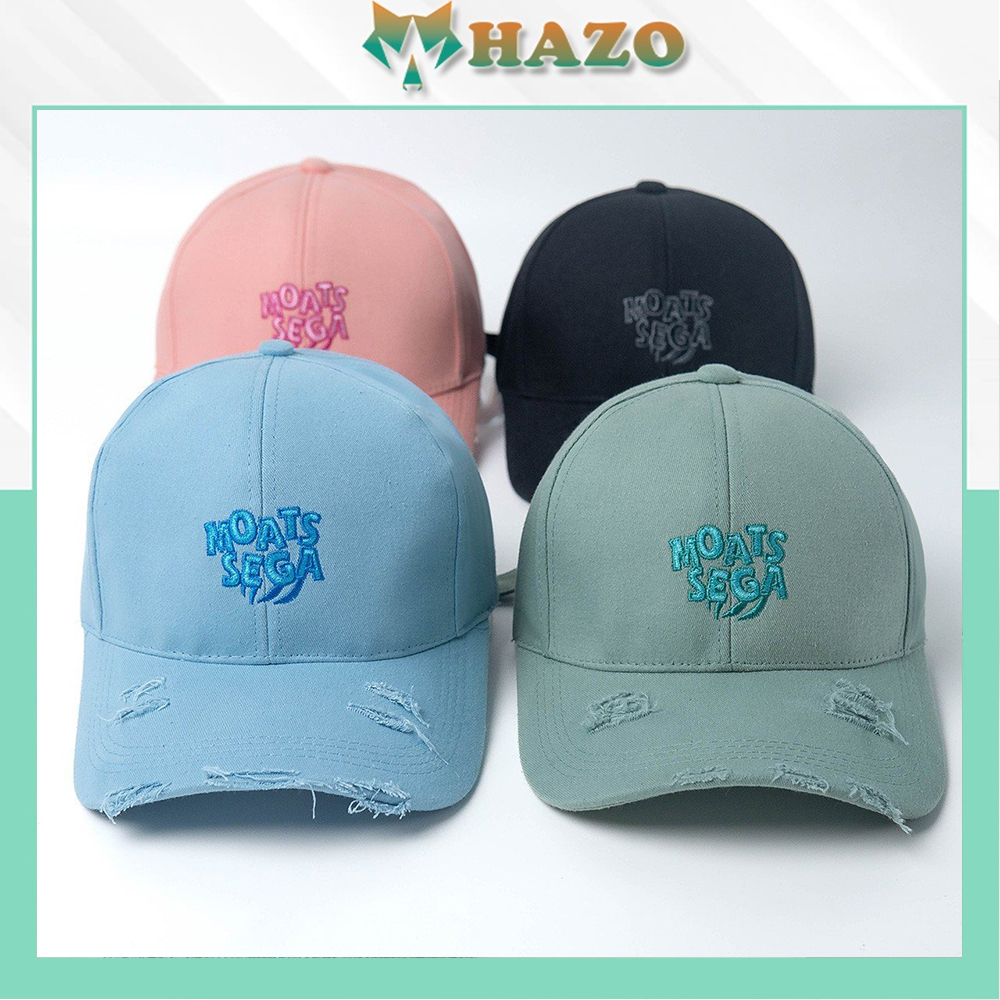 Mũ Lưỡi Trai Nón Kết Thêu Chữ Moats Sega Kiểu Rách Fashion 406 Phong Cách Ulzzang Form Unisex Nam Nữ - Hazo