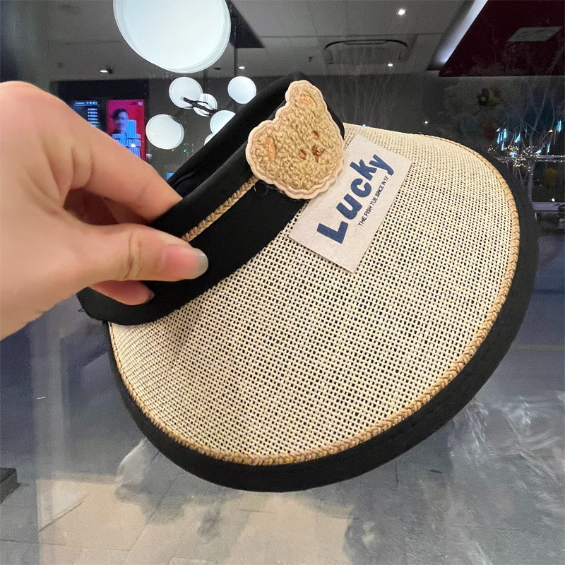 Mũ Cói Nửa Đầu Gấp Gọn Lucky Hình Gấu Cho Bé