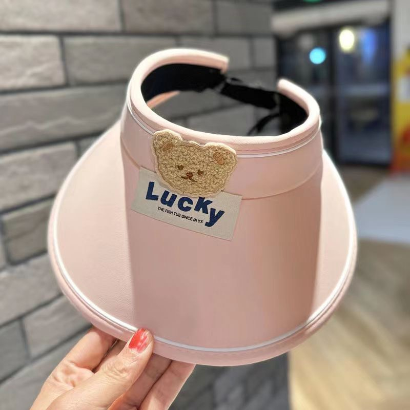 Mũ Cói Nửa Đầu Gấp Gọn Lucky Hình Gấu Cho Bé