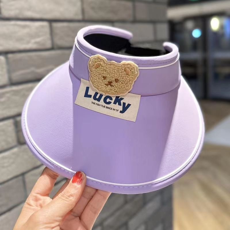 Mũ Cói Nửa Đầu Gấp Gọn Lucky Hình Gấu Cho Bé